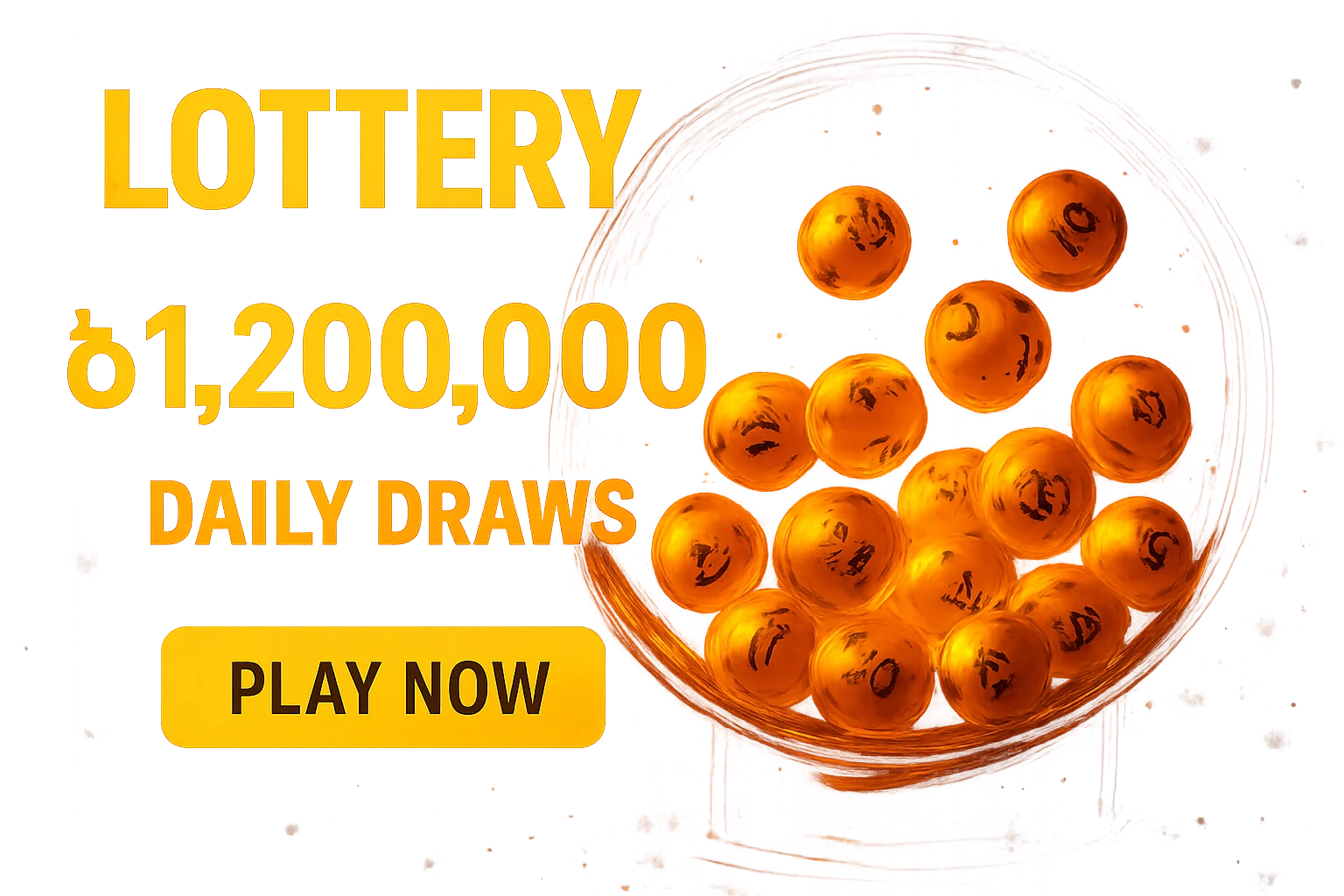 Glowing lottery balls in draw machine with jackpot and play button